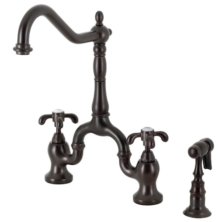 Kingston Brass Bridge Kitchen Faucet with Brass Sprayer, Oil Rubbed Bronze KS7755TXBS